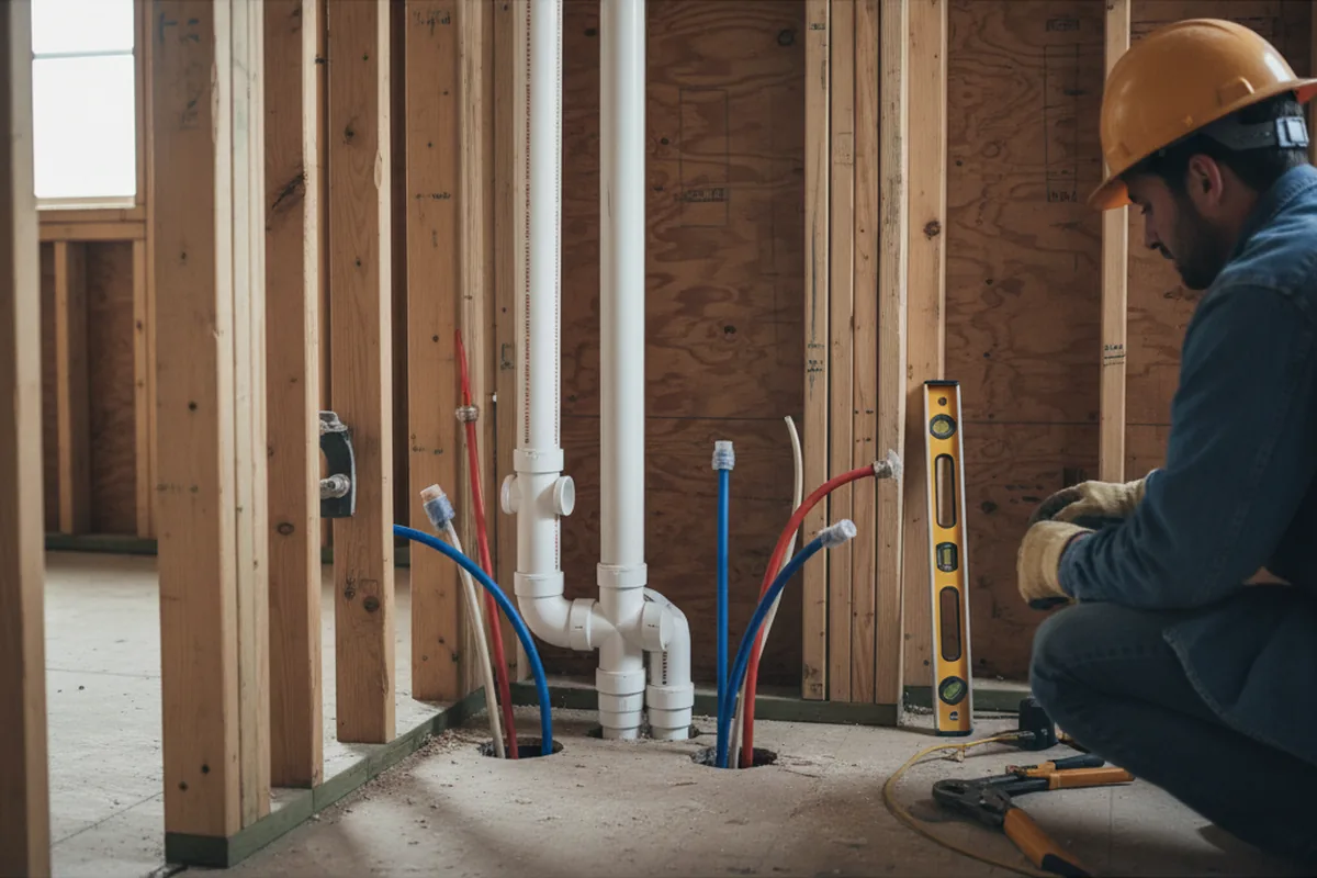 Drain and supply rough-in during Leak Detection in Gouldsboro