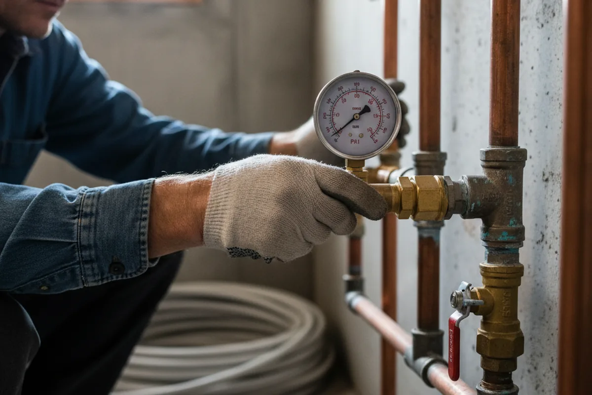 Pressure testing a repaired line during Water Line Repair in Gouldsboro
